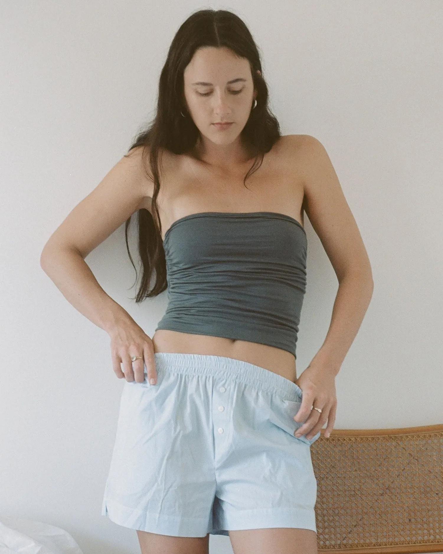Non Private: Tube Top with Peekaboo Eyelet - Slate