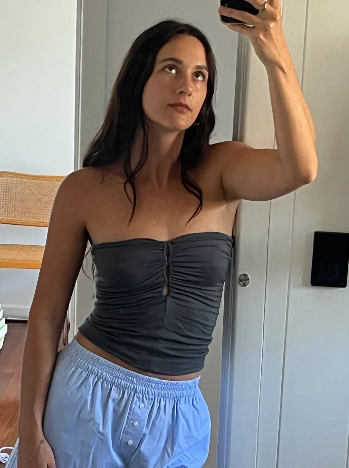 Non Private: Tube Top with Peekaboo Eyelet - Slate