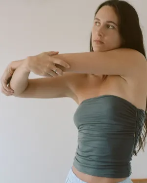 Non Private: Tube Top with Peekaboo Eyelet - Slate