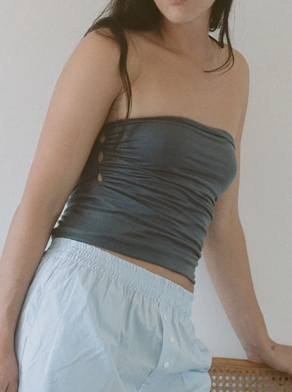 Non Private: Tube Top with Peekaboo Eyelet - Slate