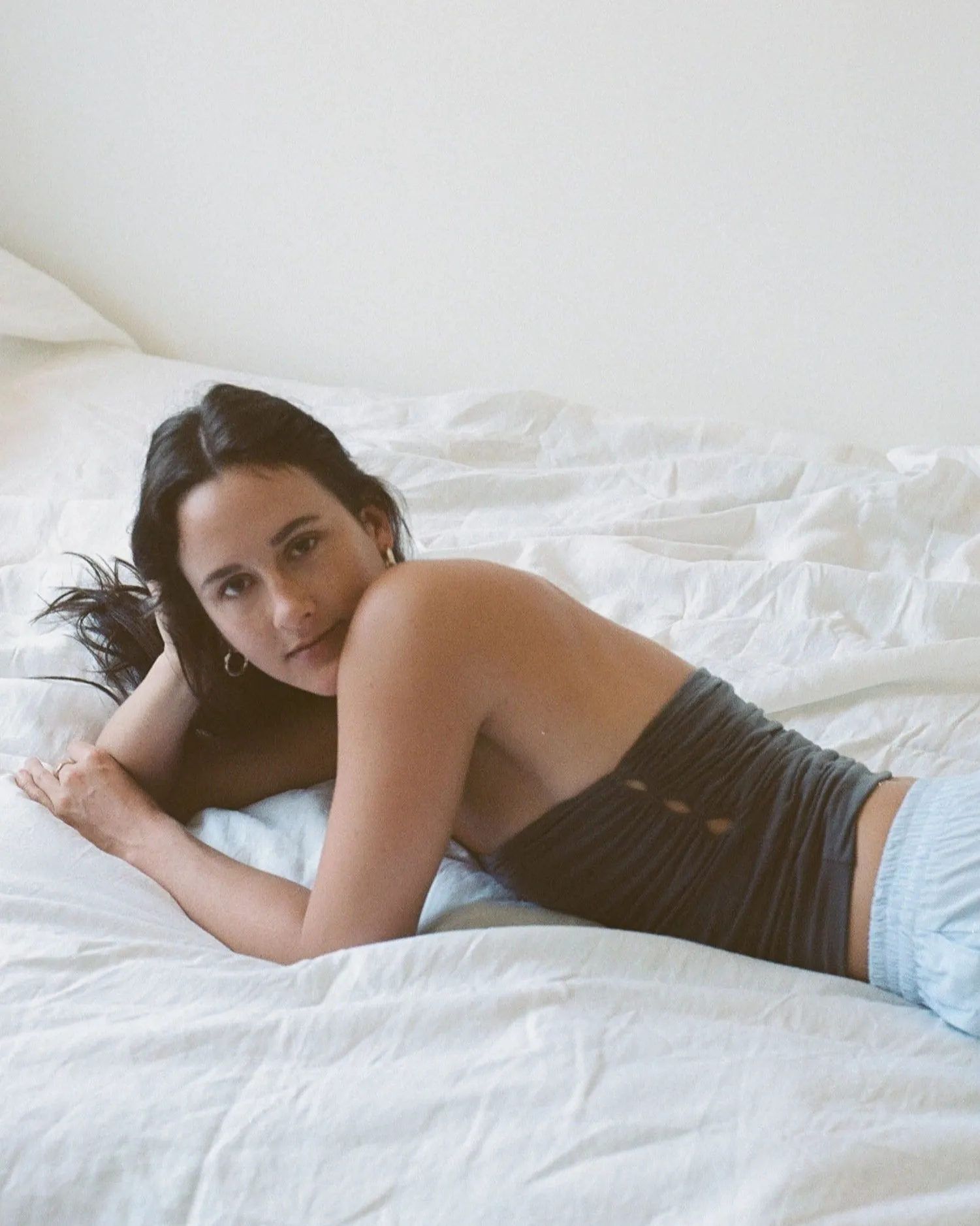 Non Private: Tube Top with Peekaboo Eyelet - Slate