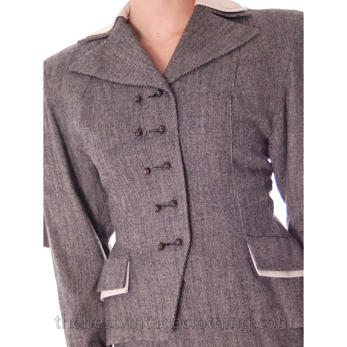 NOS Vintage Suit 1940s Womens Black & White Tweed 32-24-35 Hot Style