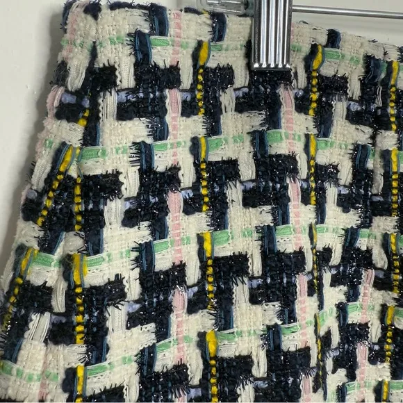 NWT Ann Taylor Houndstooth‎ Tweed Fringe A-Line Skirt White/Navy Size 14