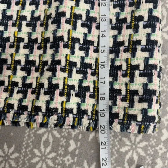 NWT Ann Taylor Houndstooth‎ Tweed Fringe A-Line Skirt White/Navy Size 14