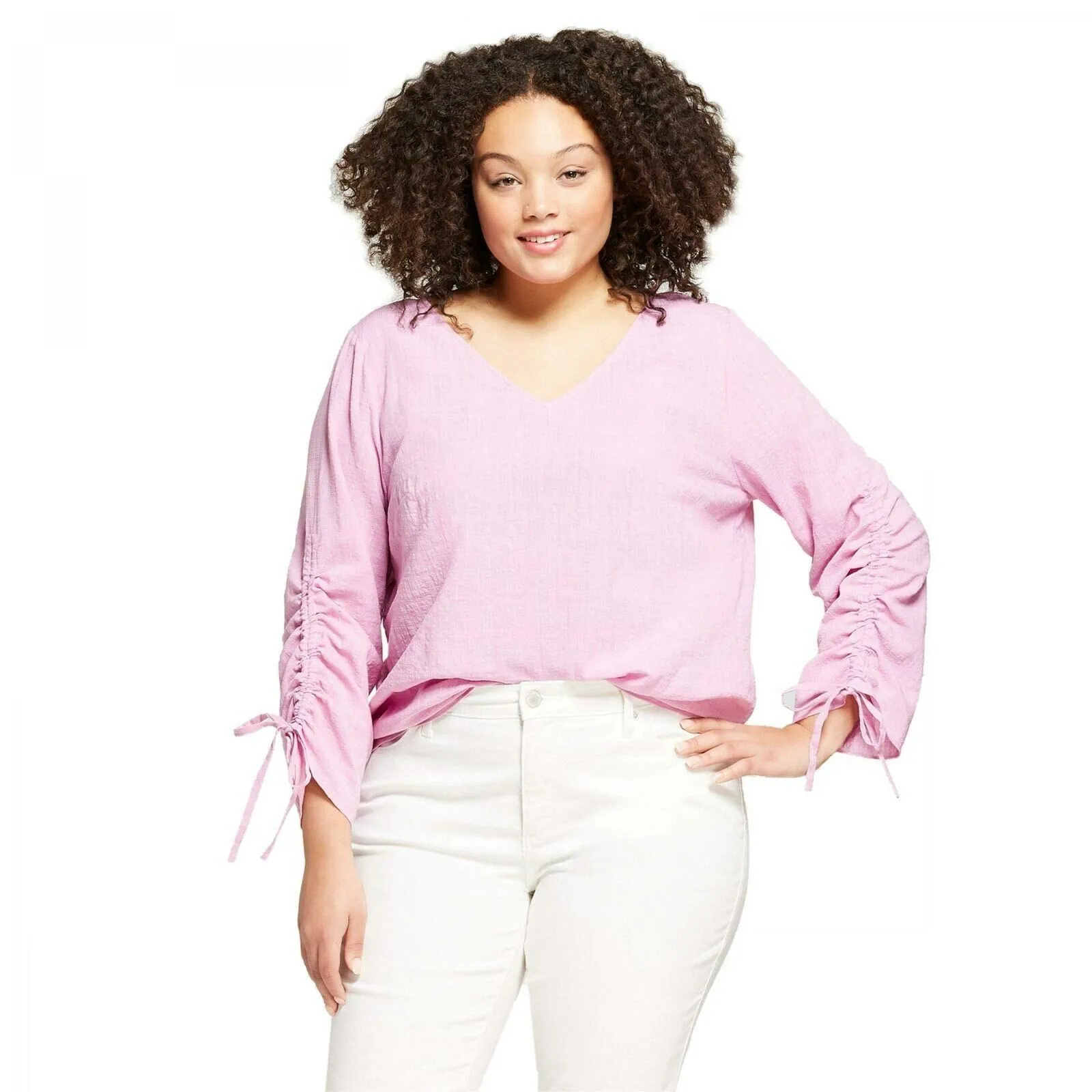 NWT Ava & Viv Women's Plus Size Ruched Sleeve Blouse Plus X