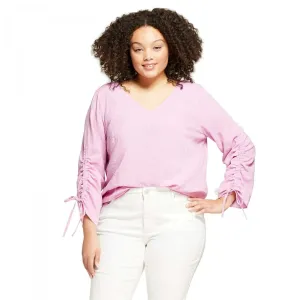 NWT Ava & Viv Women's Plus Size Ruched Sleeve Blouse Plus X
