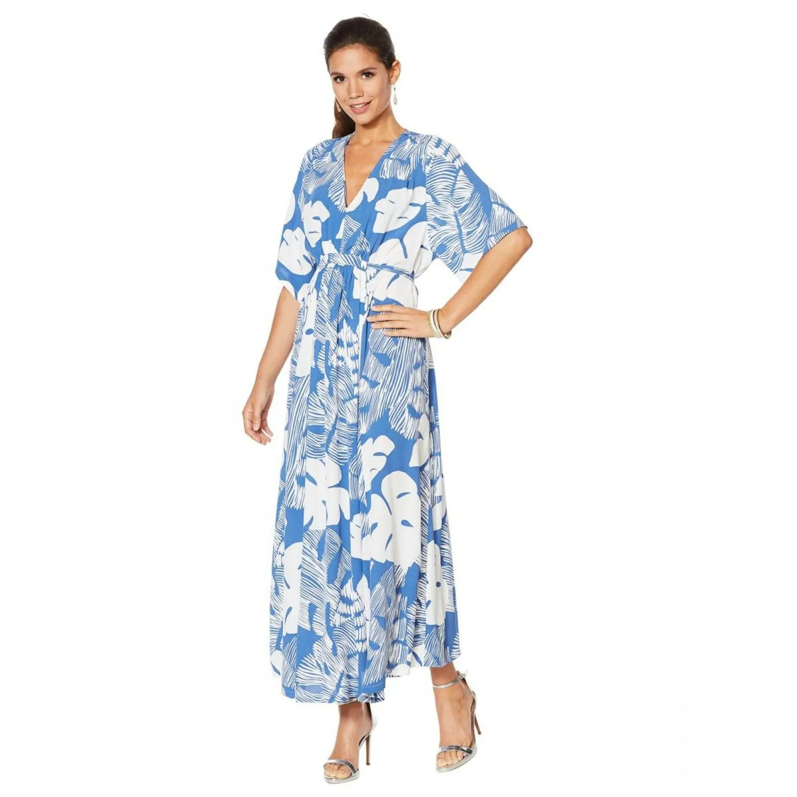NWT DG2 By Diane Gilman Womens Printed Tie-Waist Maxi Dress. 680418 Large