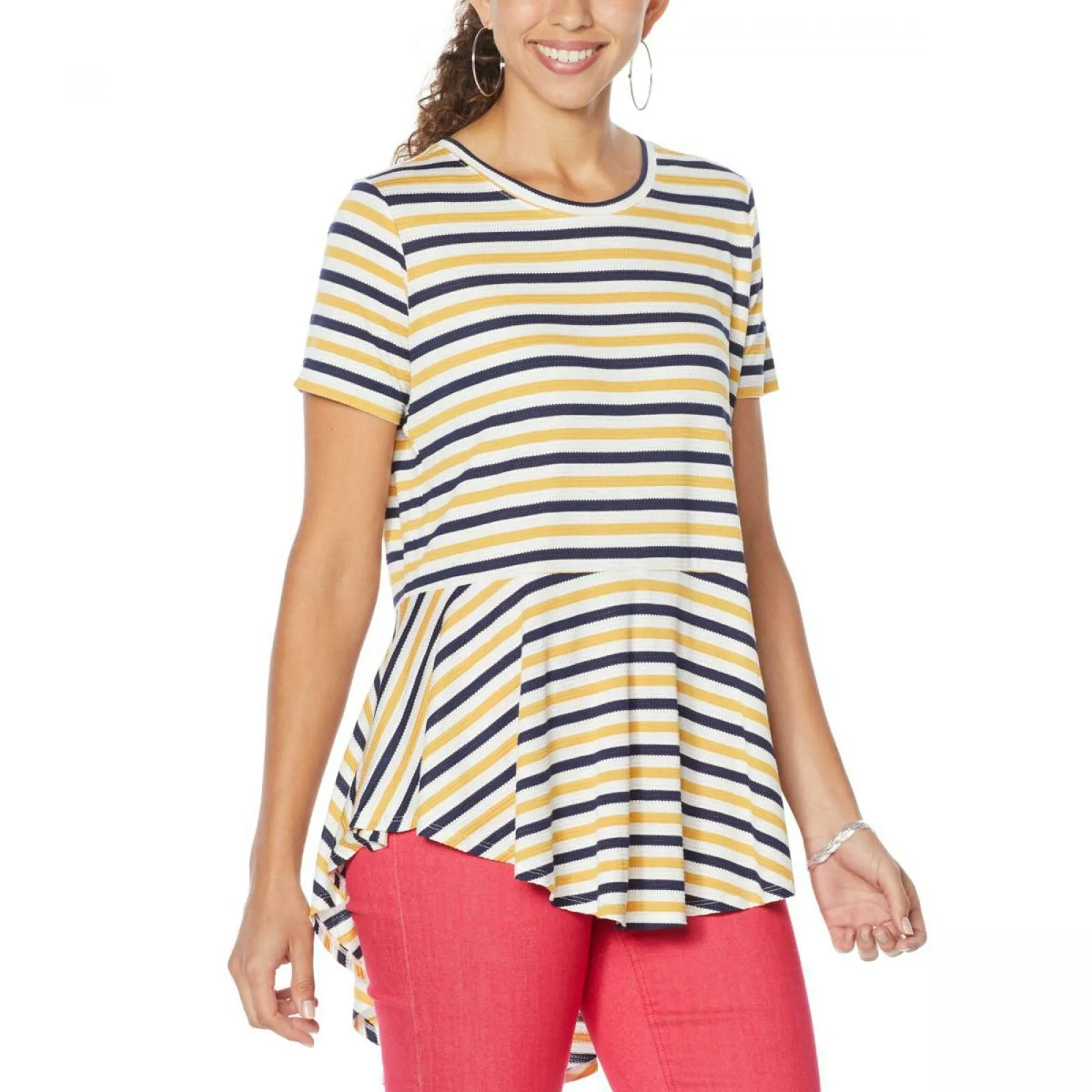 NWT DG2 By Diane Gilman Womens Striped Peplum Drama Top. 698335-Plus Plus 3X