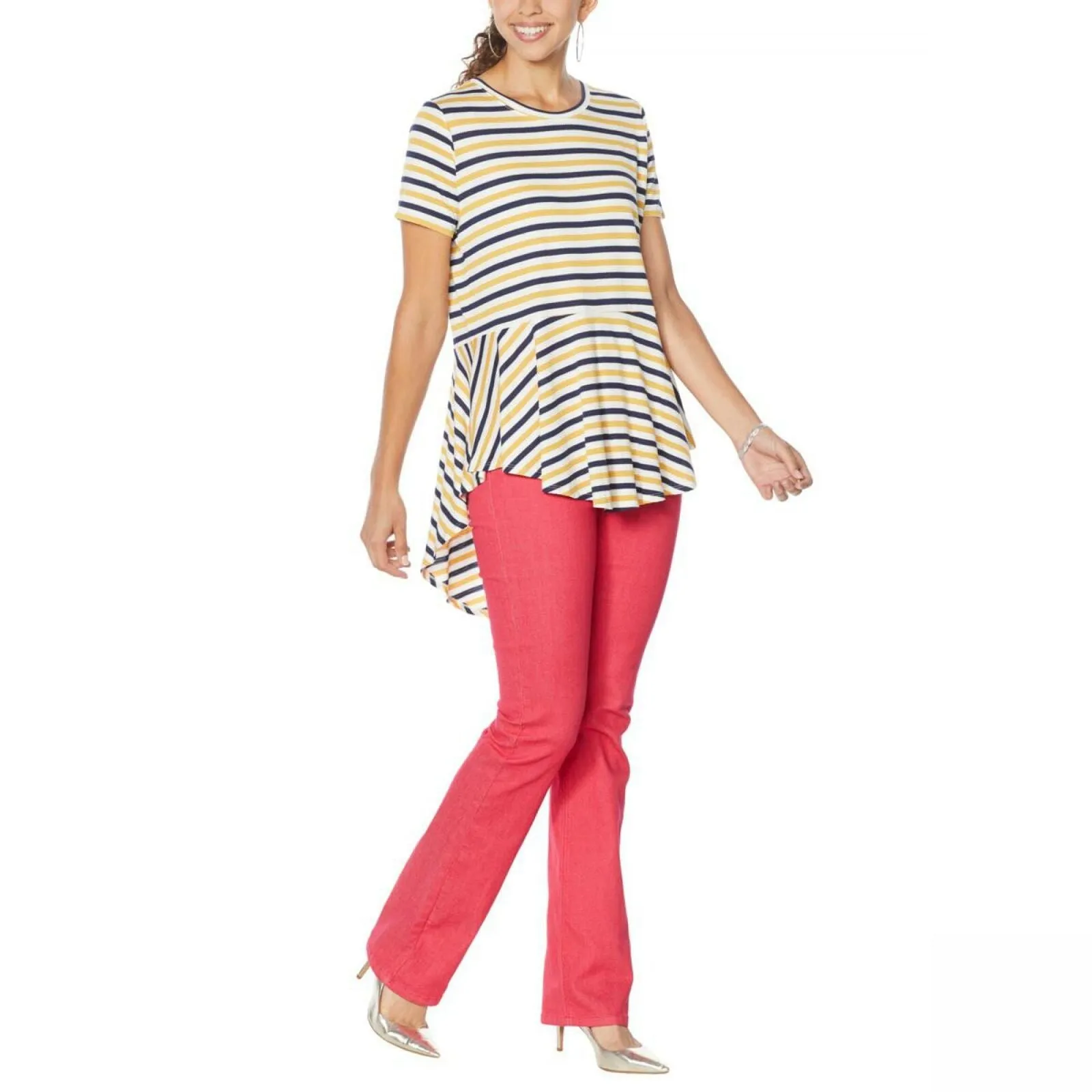 NWT DG2 By Diane Gilman Womens Striped Peplum Drama Top. 698335-Plus Plus 3X