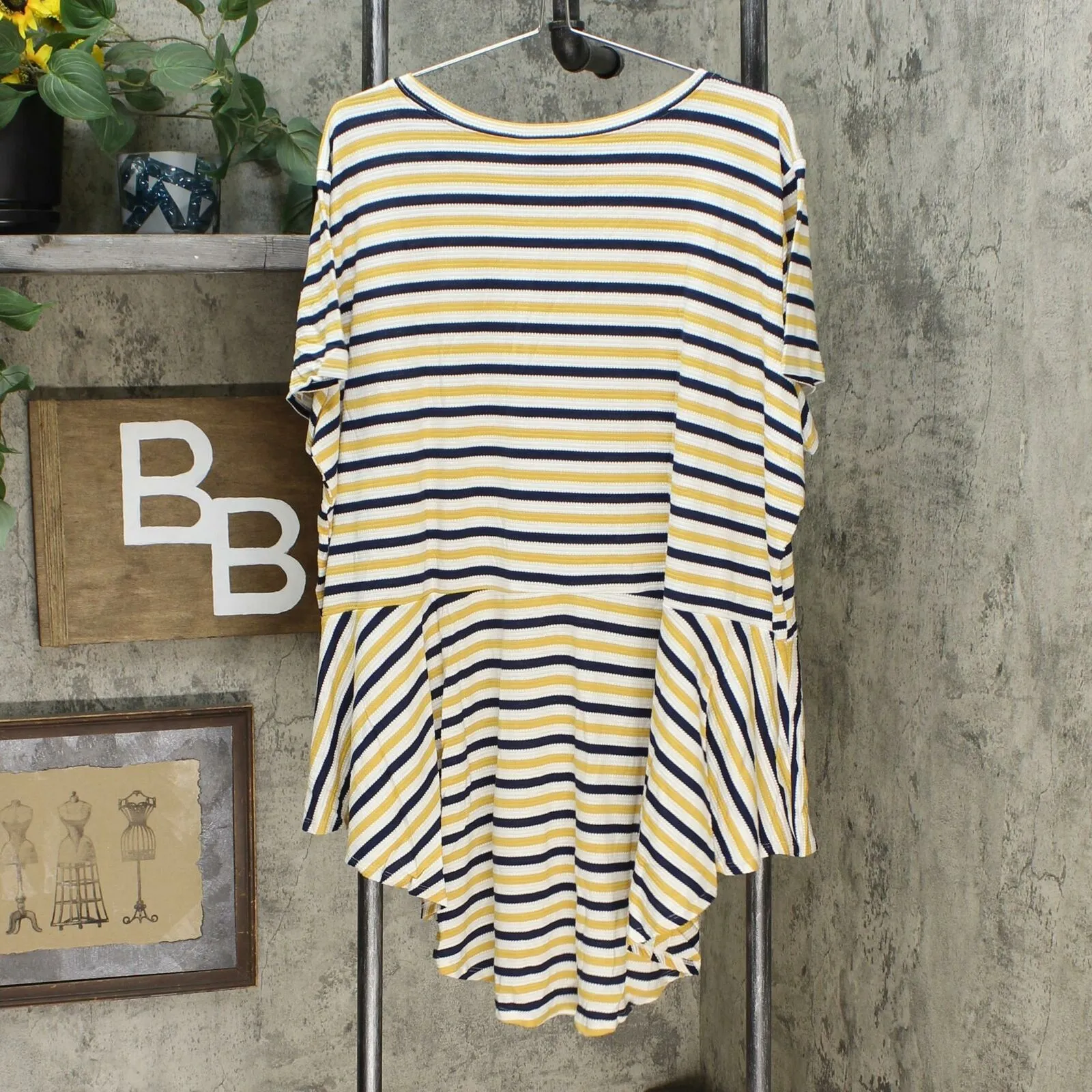 NWT DG2 By Diane Gilman Womens Striped Peplum Drama Top. 698335-Plus Plus 3X