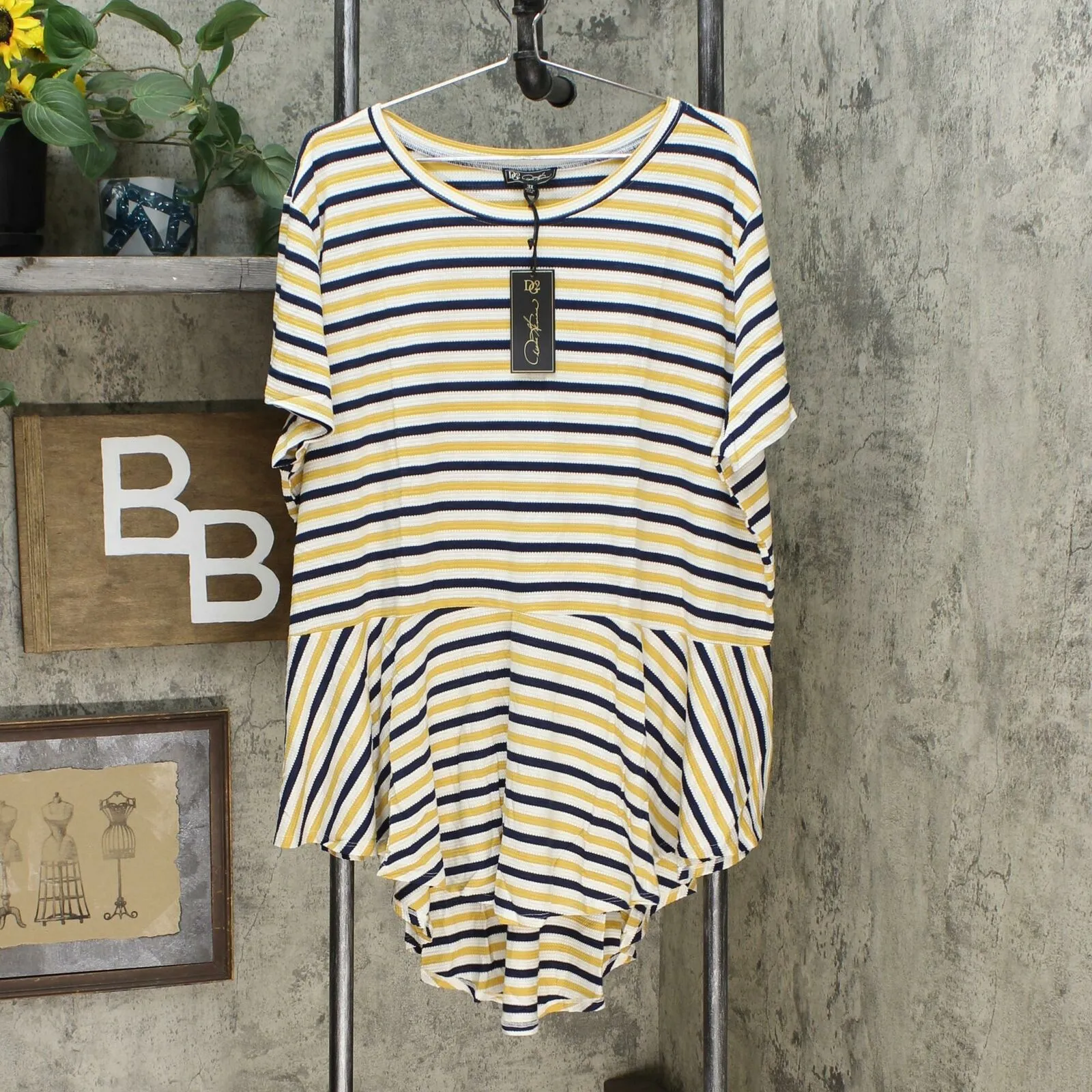 NWT DG2 By Diane Gilman Womens Striped Peplum Drama Top. 698335-Plus Plus 3X