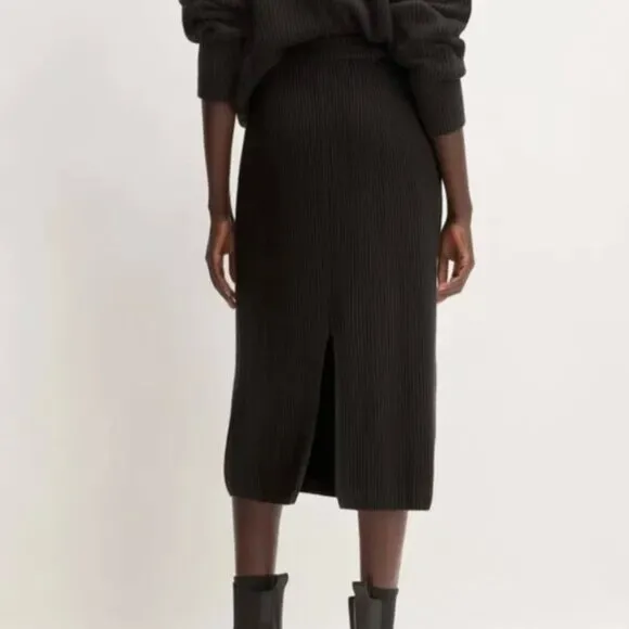 NWT Everlane The Organic Cotton Sweater Midi Skirt Womens M Black