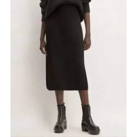 NWT Everlane The Organic Cotton Sweater Midi Skirt Womens M Black