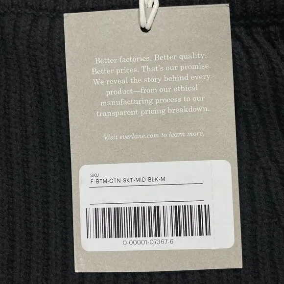NWT Everlane The Organic Cotton Sweater Midi Skirt Womens M Black