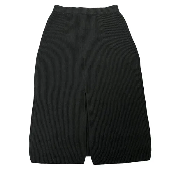 NWT Everlane The Organic Cotton Sweater Midi Skirt Womens M Black