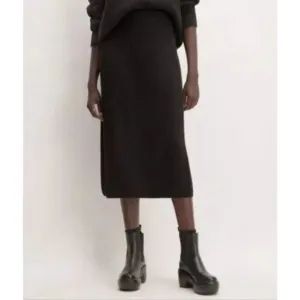 NWT Everlane The Organic Cotton Sweater Midi Skirt Womens M Black