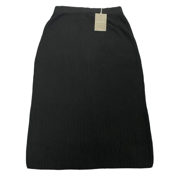 NWT Everlane The Organic Cotton Sweater Midi Skirt Womens M Black