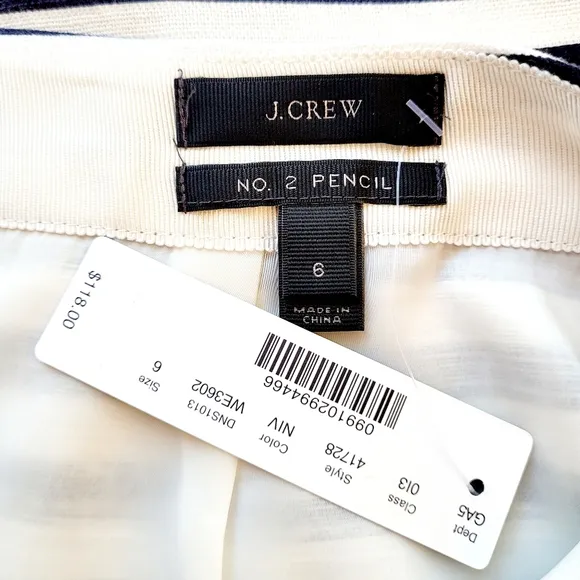NWT J.CREW Navy Linen Striped No 2 Pencil Skirt 6