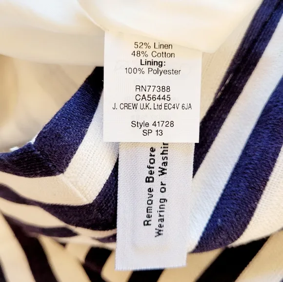 NWT J.CREW Navy Linen Striped No 2 Pencil Skirt 6