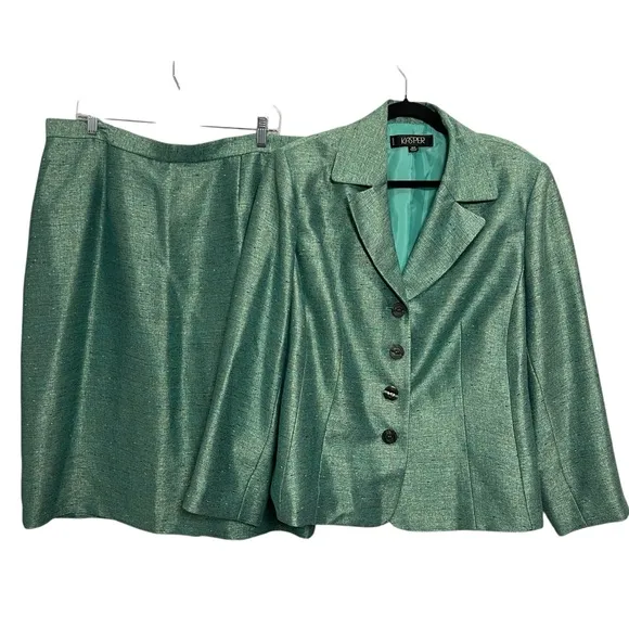 NWT KASPER Green Blazer and Skirt Set 18W