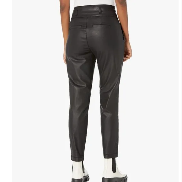 NWT KUT from the Kloth Lessie Coated Denim High-Waist Pleated Pants Faux Leather