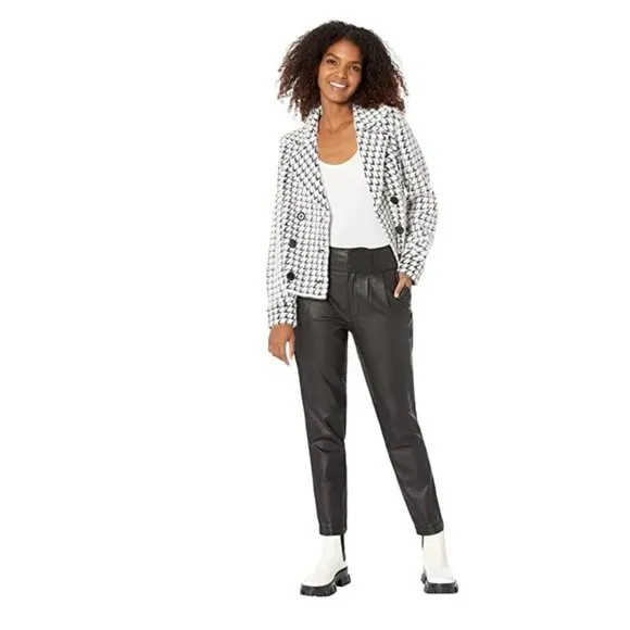 NWT KUT from the Kloth Lessie Coated Denim High-Waist Pleated Pants Faux Leather