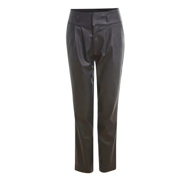 NWT KUT from the Kloth Lessie Coated Denim High-Waist Pleated Pants Faux Leather