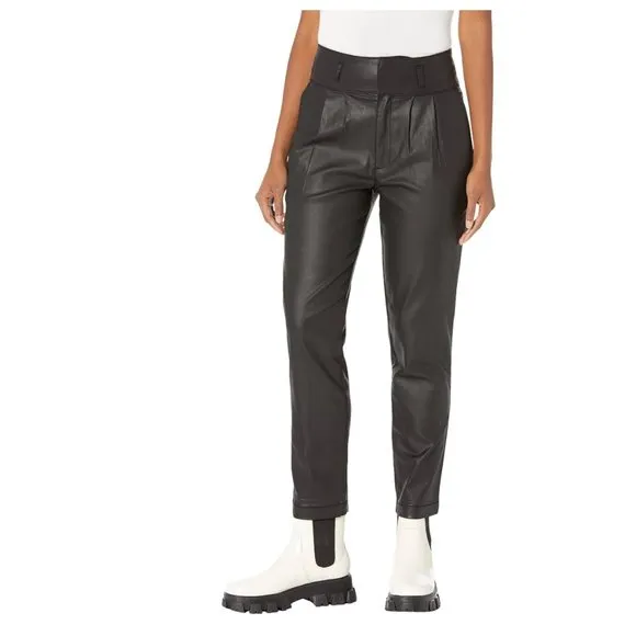 NWT KUT from the Kloth Lessie Coated Denim High-Waist Pleated Pants Faux Leather
