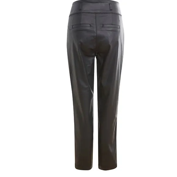 NWT KUT from the Kloth Lessie Coated Denim High-Waist Pleated Pants Faux Leather