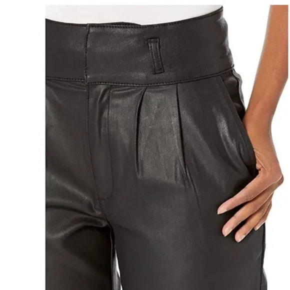 NWT KUT from the Kloth Lessie Coated Denim High-Waist Pleated Pants Faux Leather