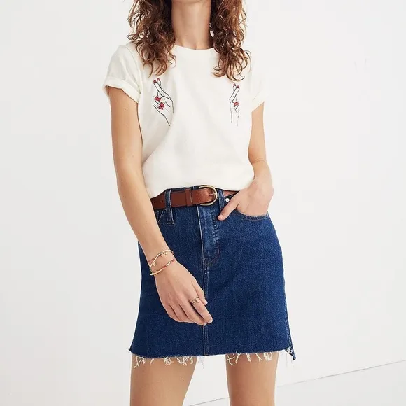 NWT Madewell blue denim skirt with cut-off hem