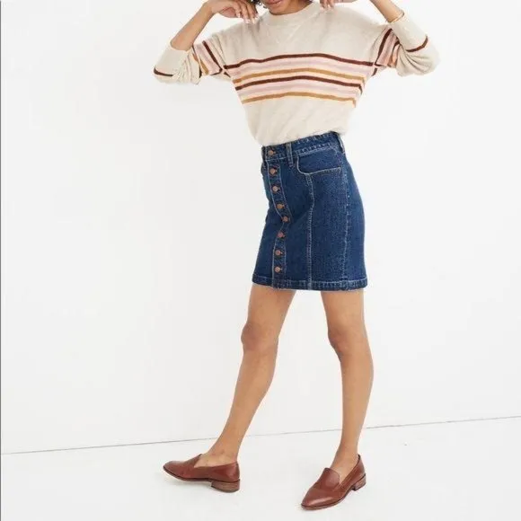 NWT Madewell Size 31 Denim Jean Button Front Straight Mini Skirt Pfeiffe…