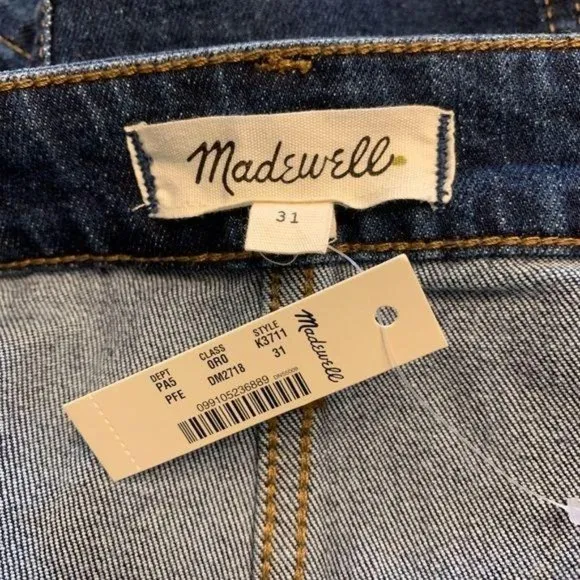 NWT Madewell Size 31 Denim Jean Button Front Straight Mini Skirt Pfeiffe…