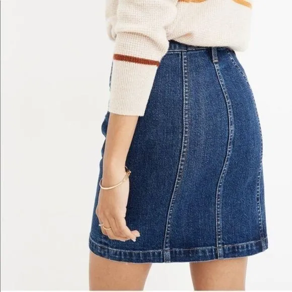 NWT Madewell Size 31 Denim Jean Button Front Straight Mini Skirt Pfeiffe…