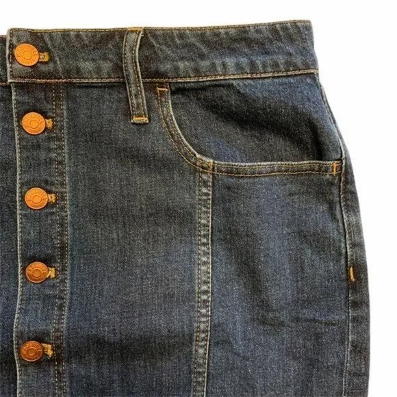 NWT Madewell Size 31 Denim Jean Button Front Straight Mini Skirt Pfeiffe…