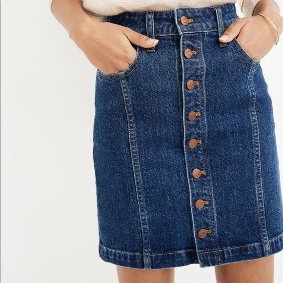NWT Madewell Size 31 Denim Jean Button Front Straight Mini Skirt Pfeiffe…