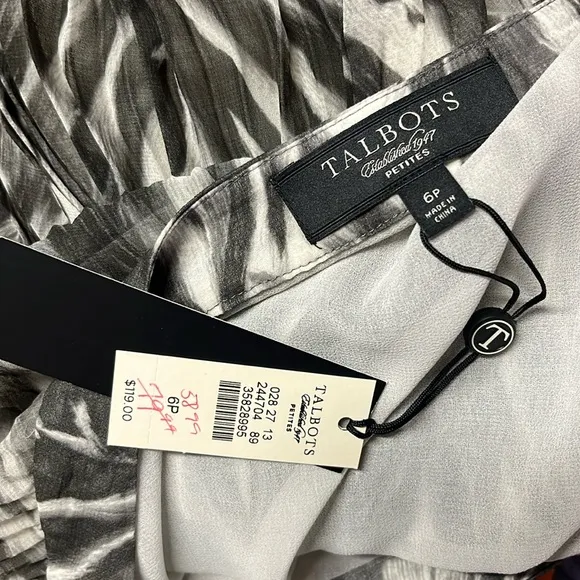 NWT Talbots Gray Animal Print Accordion Pleat Georgette Chiffon Midi Skirt