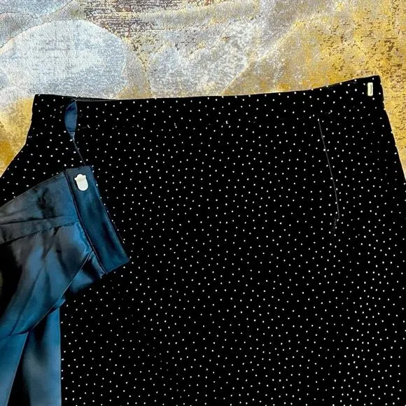 NWT Theory Dressy Silk Velvet Polka Dot Black Pleat Wrap Career Skirt Size 4