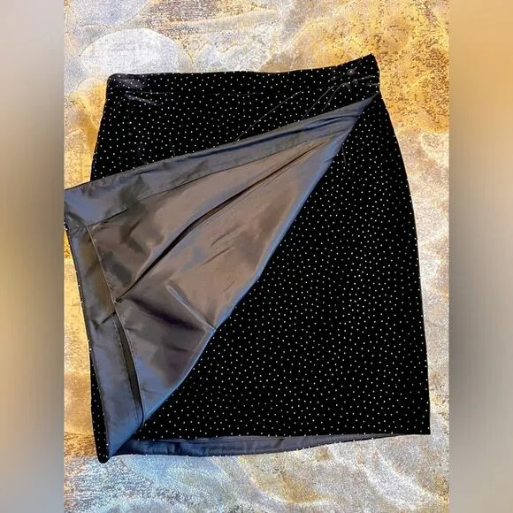 NWT Theory Dressy Silk Velvet Polka Dot Black Pleat Wrap Career Skirt Size 4