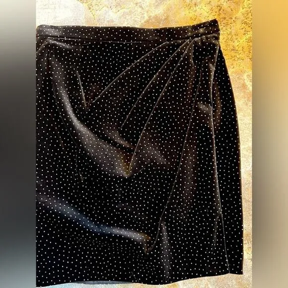 NWT Theory Dressy Silk Velvet Polka Dot Black Pleat Wrap Career Skirt Size 4