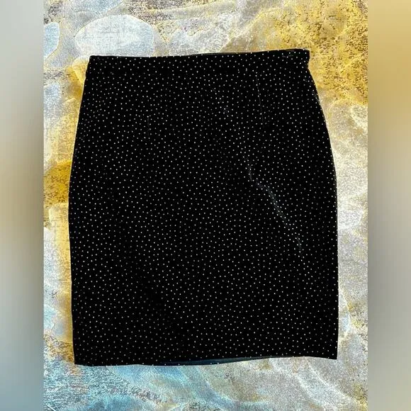 NWT Theory Dressy Silk Velvet Polka Dot Black Pleat Wrap Career Skirt Size 4