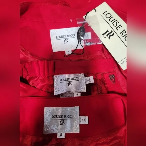 NWT vintage Louise Ricci women's red &amp; white 3 piece skirt suit church attire 8