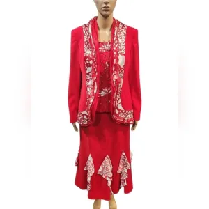 NWT vintage Louise Ricci women's red &amp; white 3 piece skirt suit church attire 8