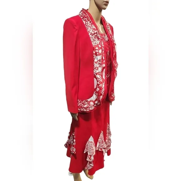 NWT vintage Louise Ricci women's red &amp; white 3 piece skirt suit church attire 8