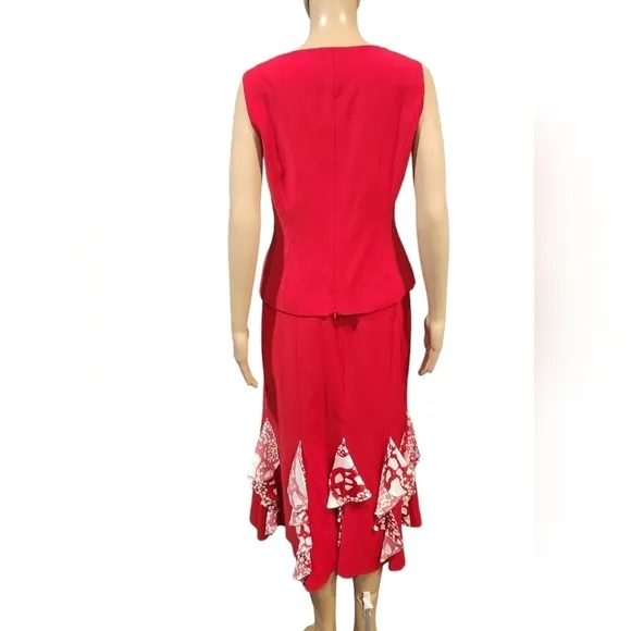 NWT vintage Louise Ricci women's red &amp; white 3 piece skirt suit church attire 8