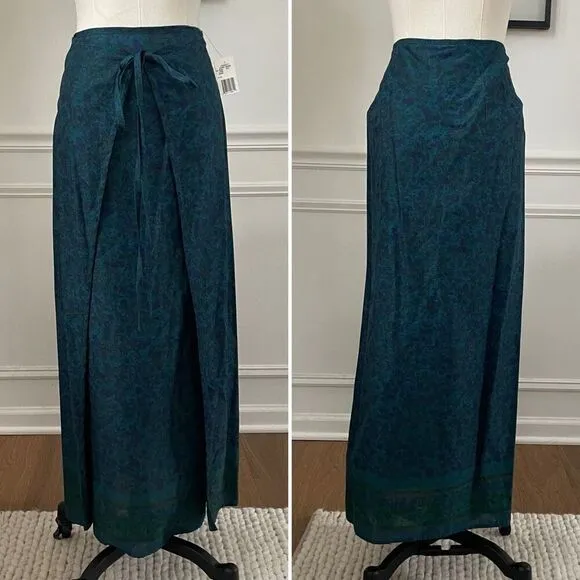 NWT Vintage Jones New York Wrap Style Skirt Teal Purple Floral 14
