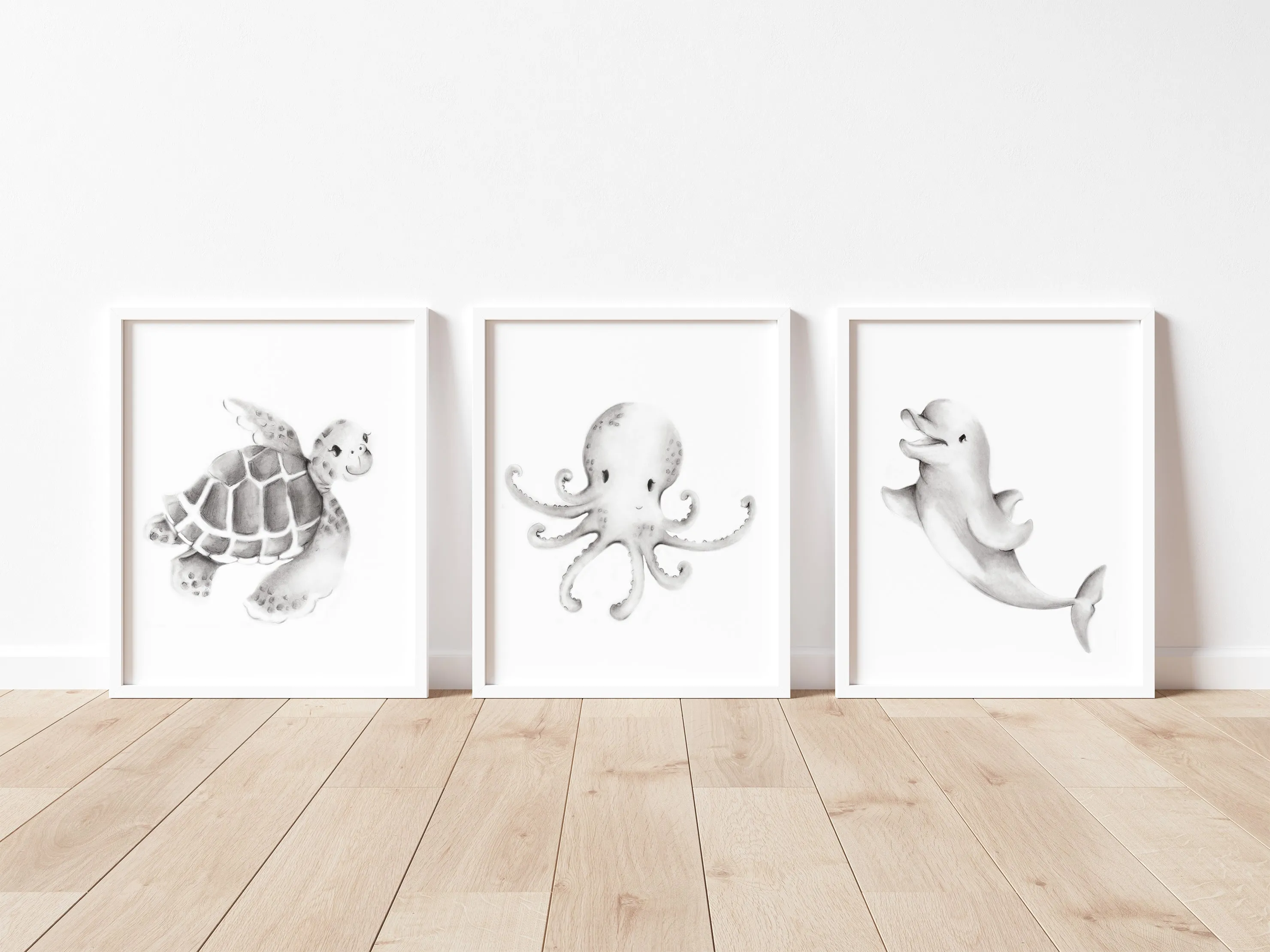 Ocean Friends Drawing Nursery Art Set of 3 Prints