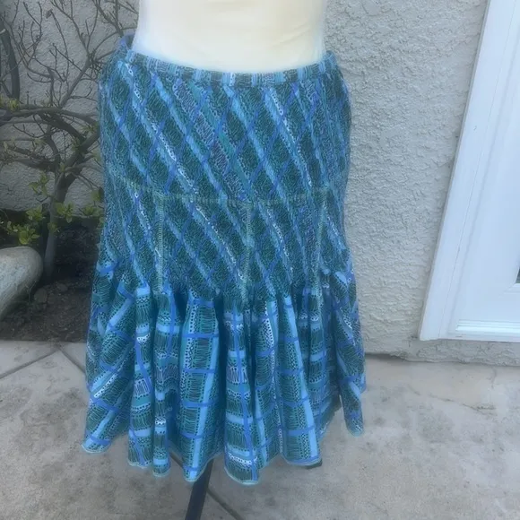 Odille Anthropologie Seersucker Pleat Ruffle Women's Skirt Size M