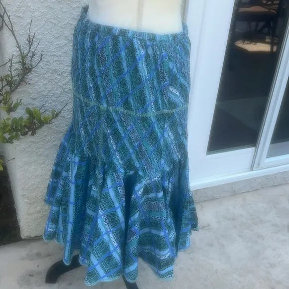 Odille Anthropologie Seersucker Pleat Ruffle Women's Skirt Size M