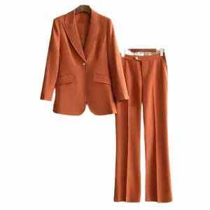 One Button Rust Orange Pantsuit Formal Suit Mid-High Rise Trousers Suit 2 Pieces Pantsuit